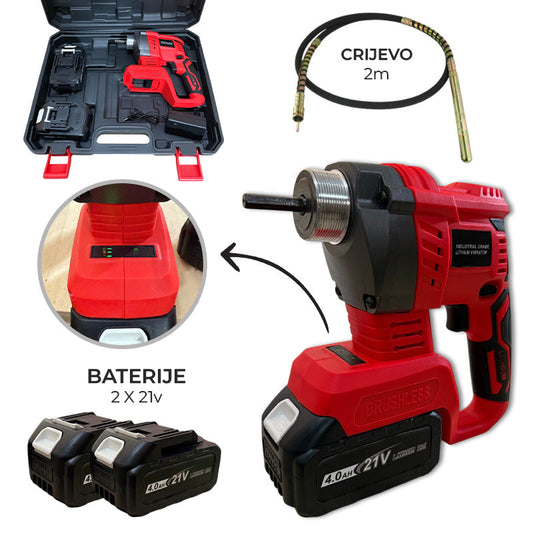 Aku vibrator betona 21V x 2 + crijevo 2m