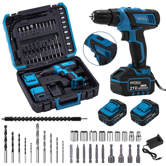 Akumulatorska bušilica–odvijač 21V 2Ah + set pribora