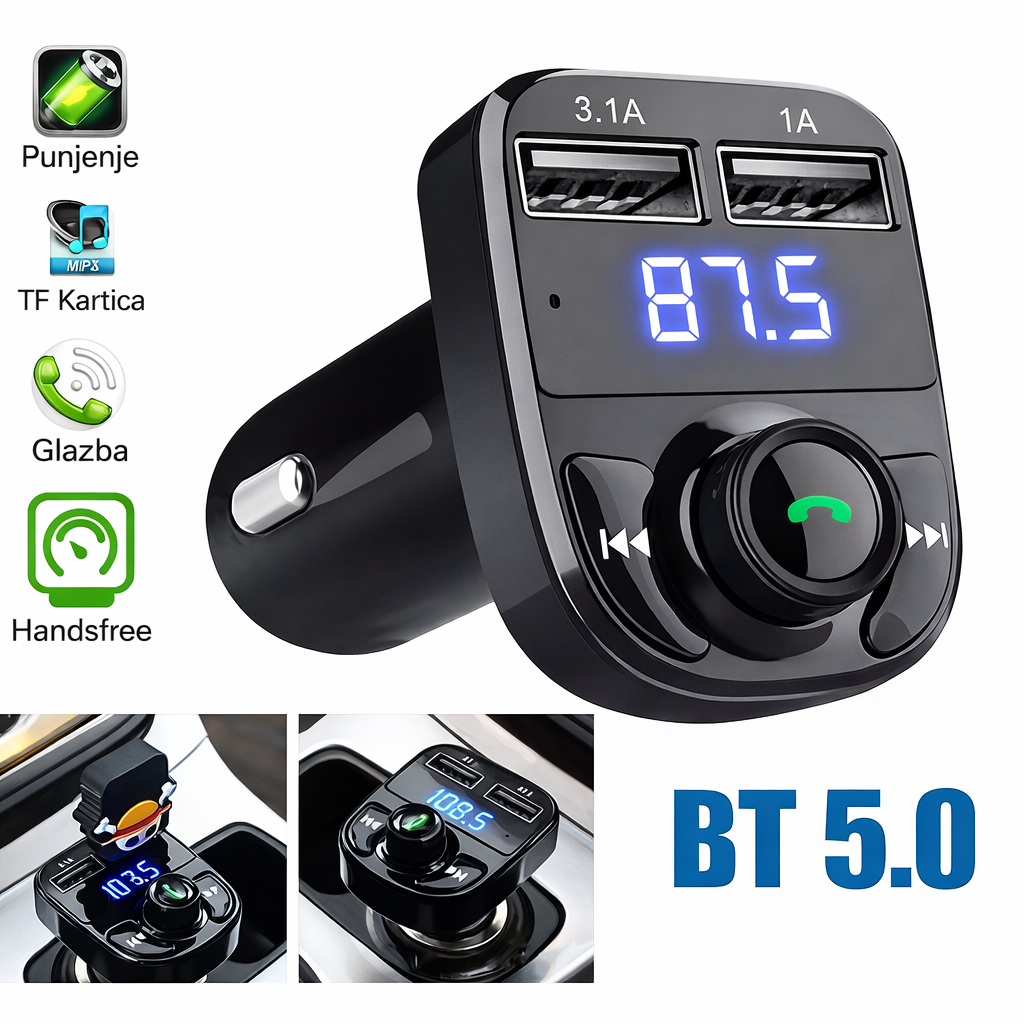 FM transmiter za auto, USB, bluetooth,Punjać  MP3 player