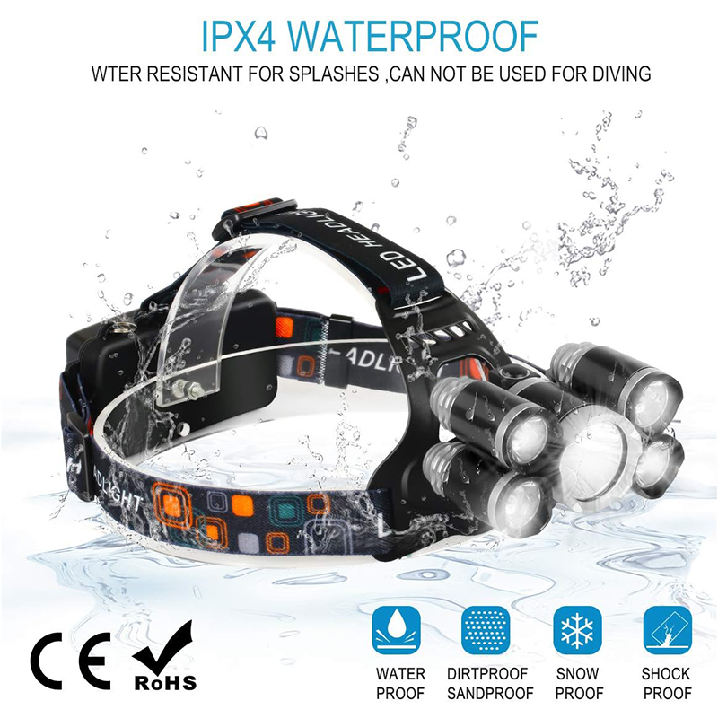 ZOOM led naglavna lampa 5×Cree T6 | domet 300 m, vodootporna