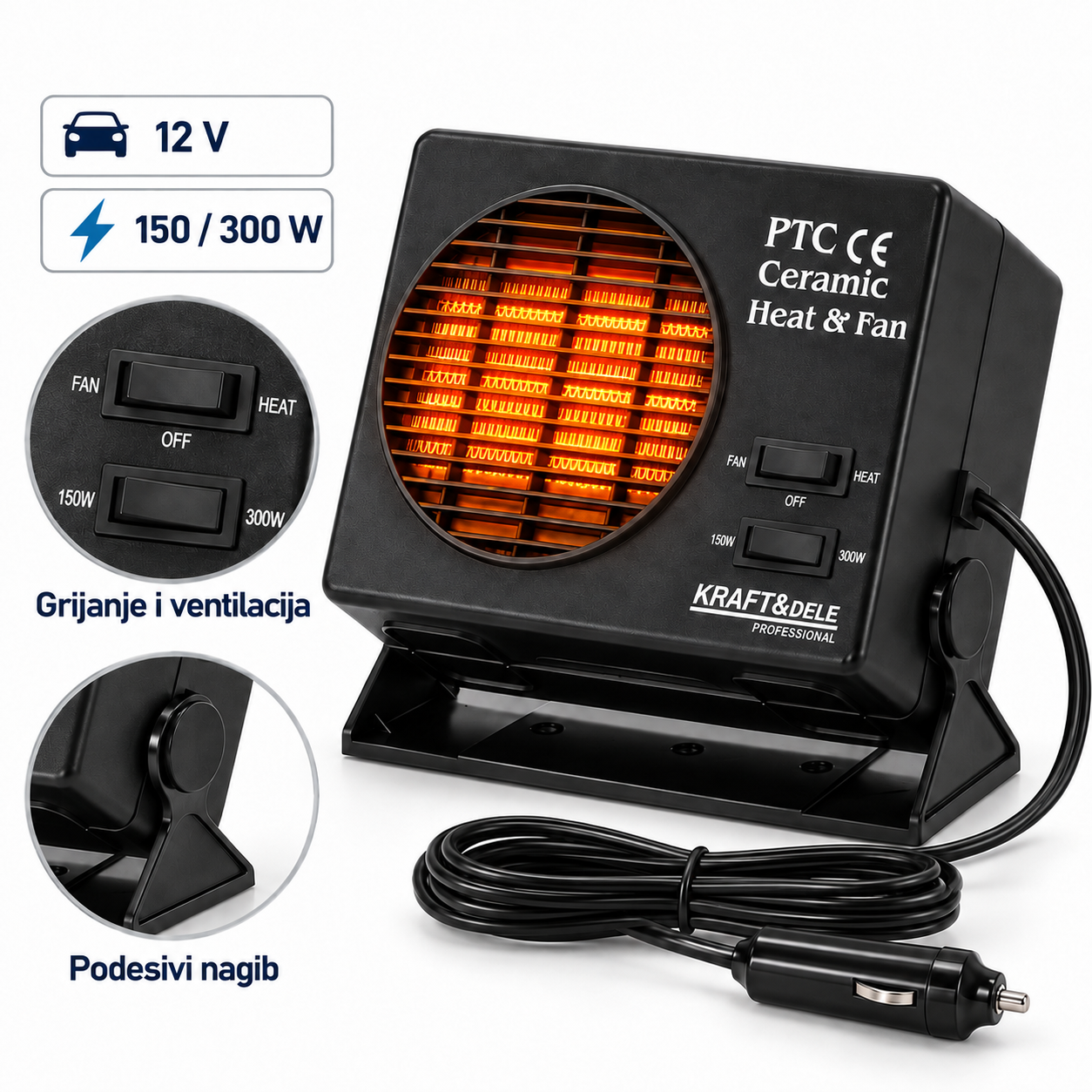 Automobilska grijalica 12 V, 300 W, KD6524